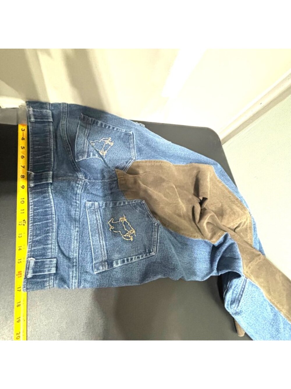 Reinforced Denim Riding Jeans w/ Brown Suede Panels Workwear Unisex - Picture 4 of 10
